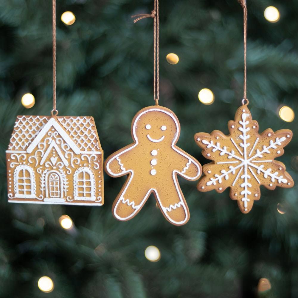 Something Different - Set of 3 Hanging Gingerbread Decorations Christmas baubles - Multicolours